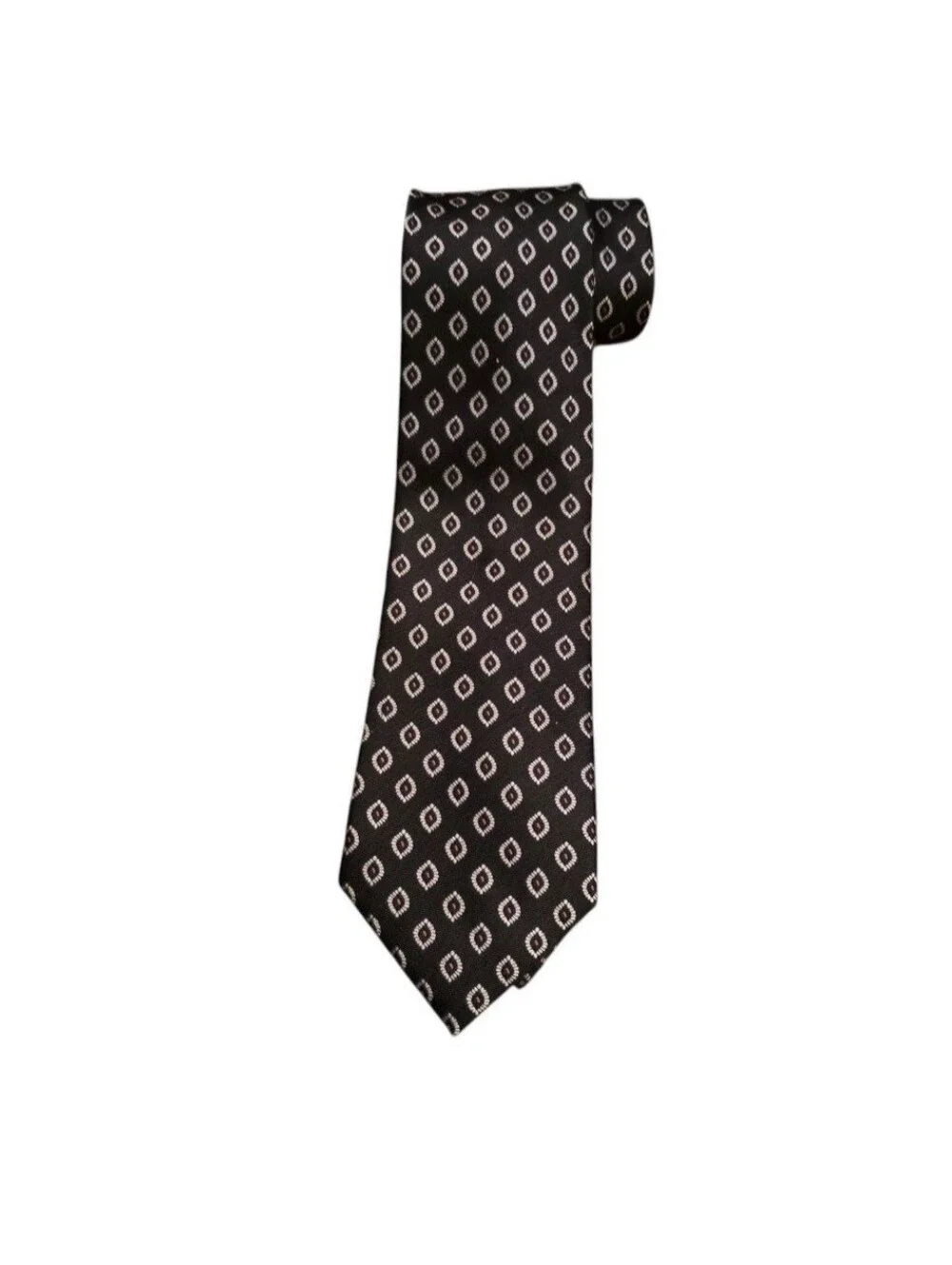 Joseph A. Bank Silk Tie Black Geometric Design Executive Collection Mens Necktie